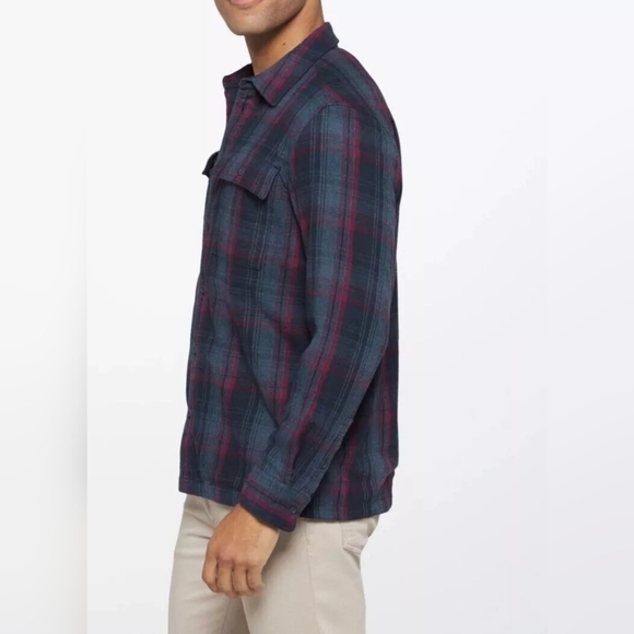 Prana Glover Park Men's Lined Flannel Shirt Jacket Plaid, Dark Sky, SMALL - Picture 5 of 13